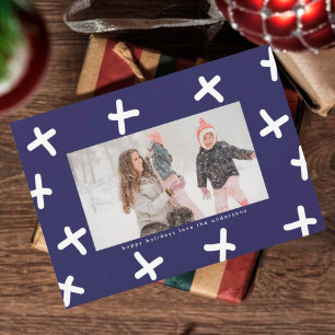 Beso de Foto de Navidad en Azul y Blanco de Borde