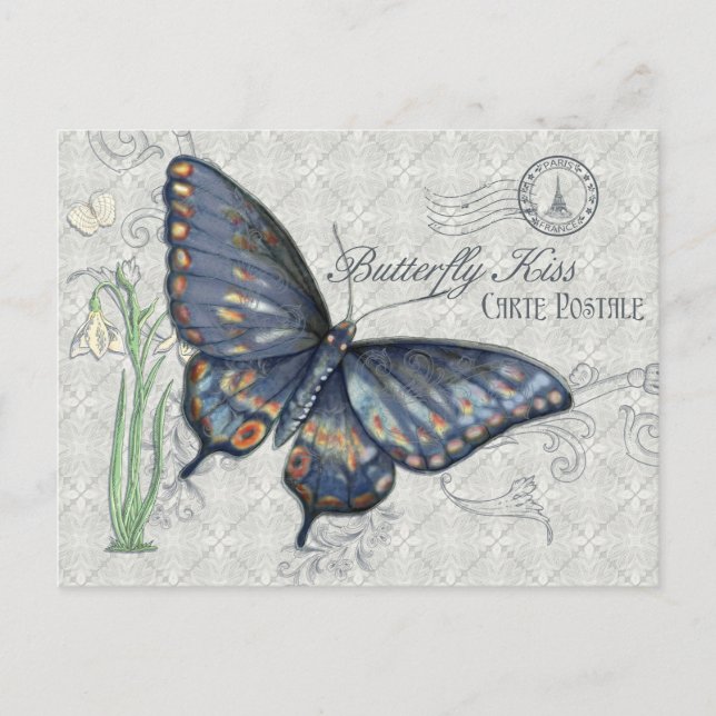 Beso de mariposa vintage, carta postal (Anverso)