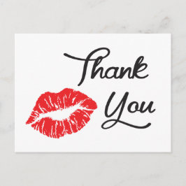 Beso de pintalabios rojos gracias postal