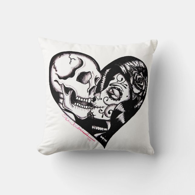 "Beso del corazón" por Skinderella - almohada (Anverso)