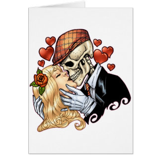 Beso del cráneo con los corazones y los rosas por