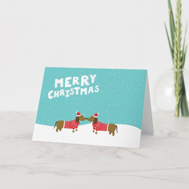 Besos de Dachshunds en la nieve Feliz Navidad (Anverso)