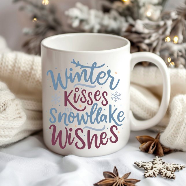 Besos de invierno y Navidades de copas de nieve se (christmas mug, winter mug, thanksgiving mug, new year mug, holiday mug, holiday gift, christmas diy)
