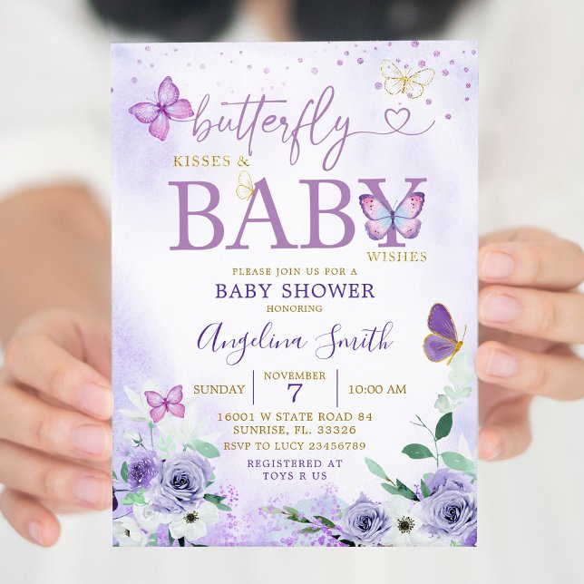 Besos de mariposa morada e invitación a los bebés (Subido por el creador)