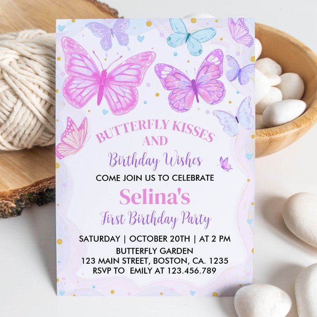 Besos de mariposa primera invitación de cumpleaños (Subido por el creador)