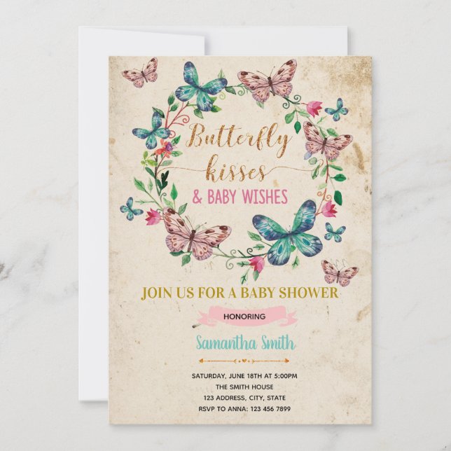 Besos de mariposa y invitación de cumpleaños (Anverso)