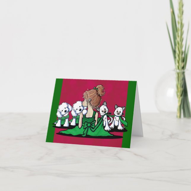 Besos y risitas malteses y tarjeta de Navidad de (Anverso)