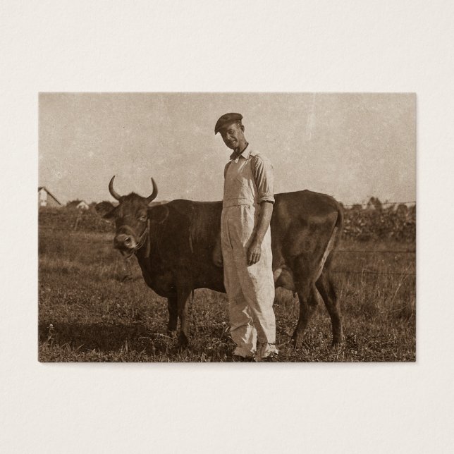 Bessie la vaca y su agricultor. (Frente)