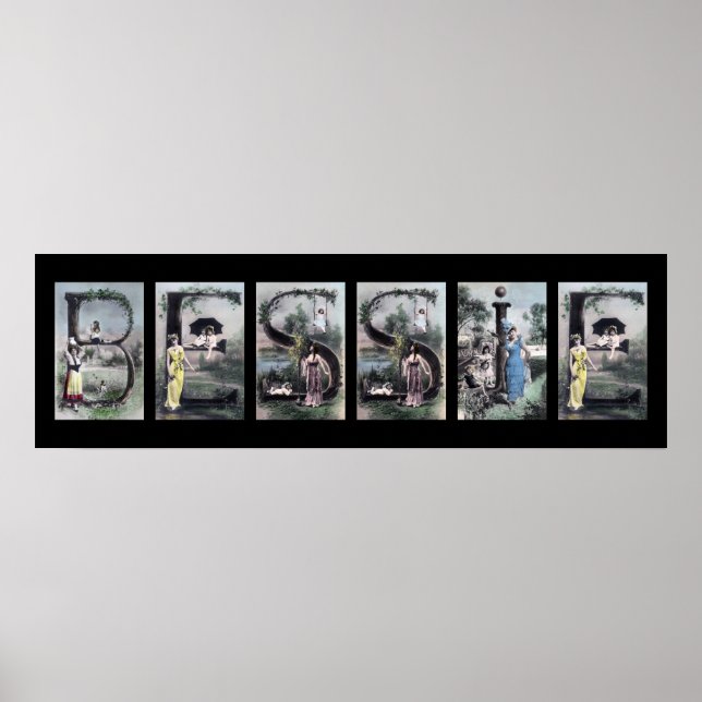 BESSIE Letra alfabética vintage nombre arte (Frente)