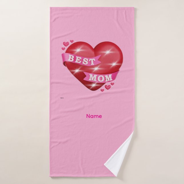 Best Mom 3D Glossy Red Heart Mother's Day Gif (Toalla de baño)