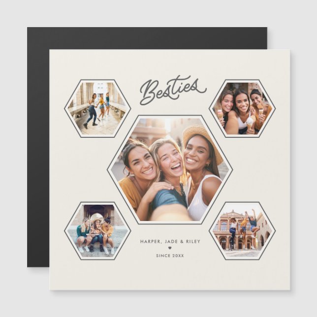 Besties 5 Photo Custom Collage Script Magnet (Anverso/Reverso)