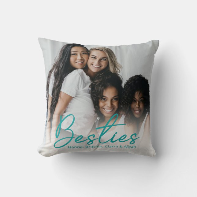 Besties Personalizado de guión Verde azulado Cojín (Anverso)