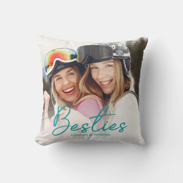 Besties Personalizado de guión Verde azulado Cojín (Anverso)