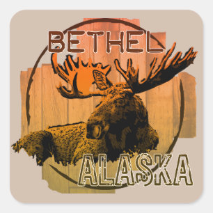 Bethel Alaska naranja moose pegatinas