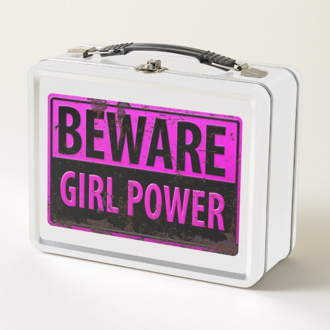 BEWARE Chica Power - Rótulo rosado de peligro Meta (Anverso)