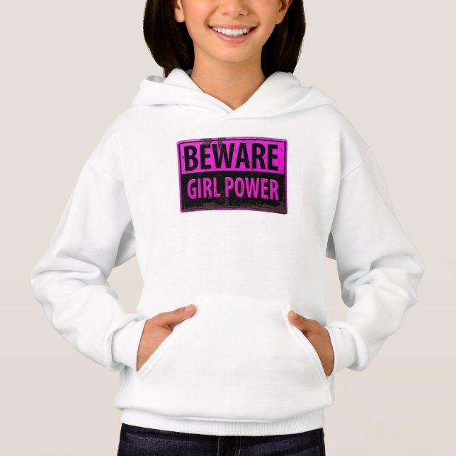 BEWARE Chica Power - Rótulo rosado de peligro Meta (Anverso)