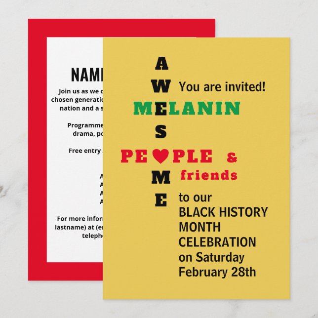 BHM Awesome Melanin | Invitación a Mes de Historia (Anverso / Reverso)