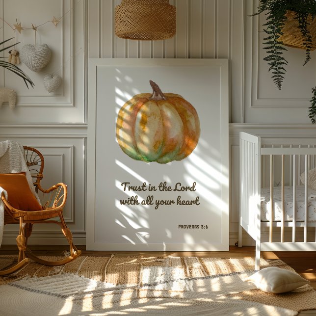 Biblia de calabaza Verso arte de pared Imprimir (Trust in the Lord with all your heart. proverbs 3:5 print. Thanksgiving nursery bible verse wall art)