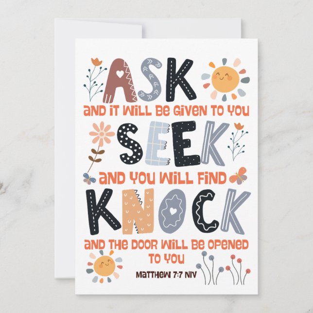 Biblia de la tarjeta de escritura Mateo 7:7 (Anverso)