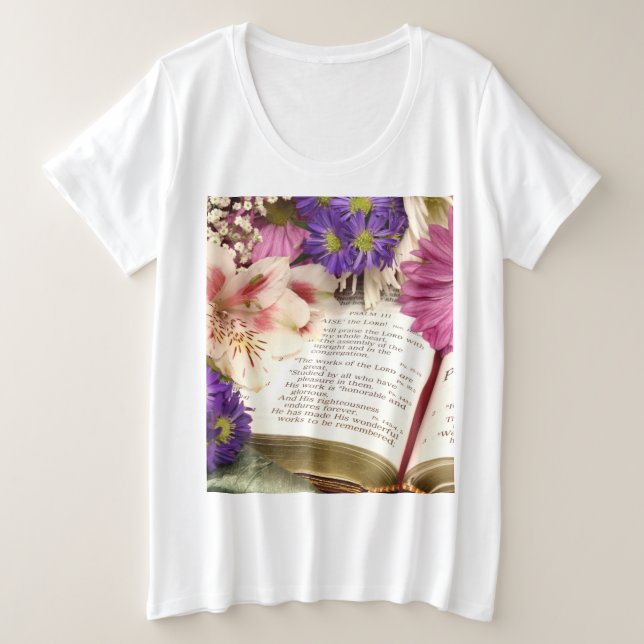 Biblia floral Verse Plus T-Shirt cristiana tamaño (Anverso del diseño)