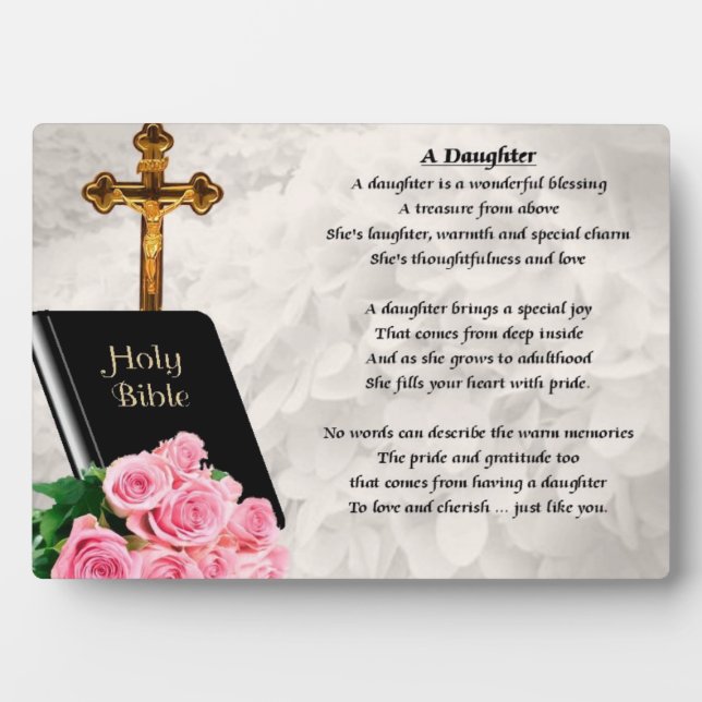 Biblia y Rosas - placa de poema para la hija (Frente)