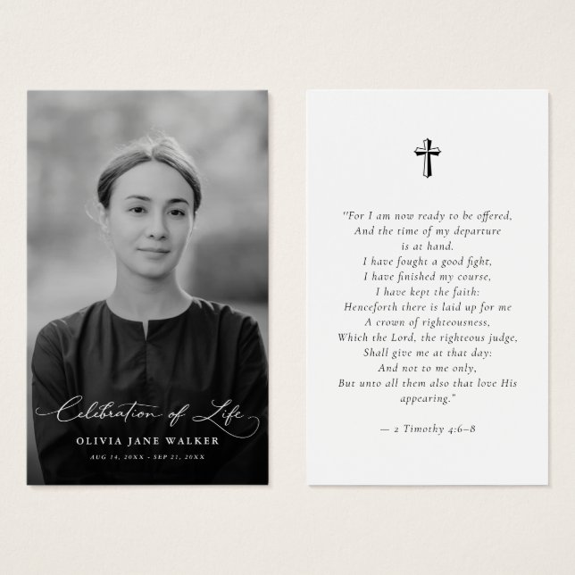Biblical Faith Funeral Memorial Photo Prayer Card (Anverso y reverso)