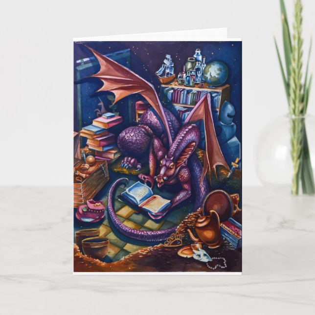 Biblioteca de dragones, tarjeta de saludo (Anverso)