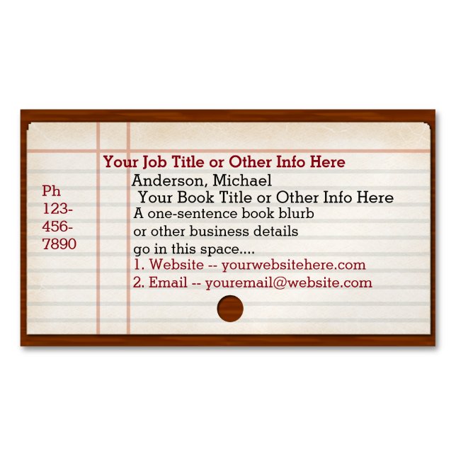 Biblioteca de escritores de catálogos de tarjetas  (Anverso)