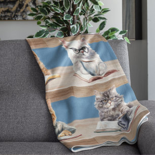 biblioteca de gatos de mantas de lectura acogedora