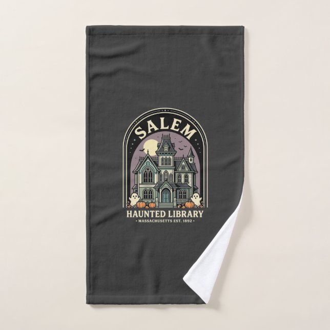 Biblioteca Embrujada de Salem Diseño de Halloween_ (Toalla de mano)