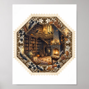 Biblioteca Embrujada Sello de Halloween Arte Antig