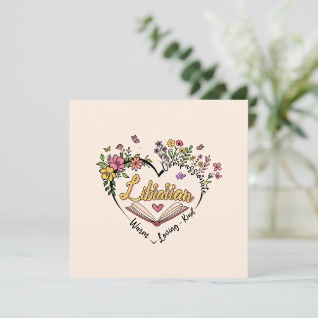 Bibliotecario compasivo - Diseño de Corazón Floral (Anverso de pie)