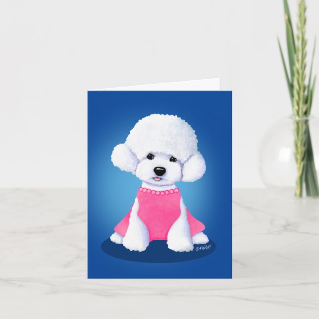 Bichon En Tarjeta De Nota Rosa (Anverso)