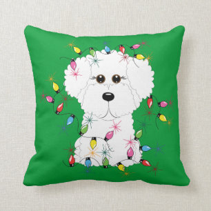 Bichon Frise con el Cojín decorativo de las luces