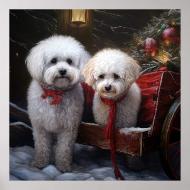 Bichon Frise Nevado Trineo Decoración de Navidad (Frente)