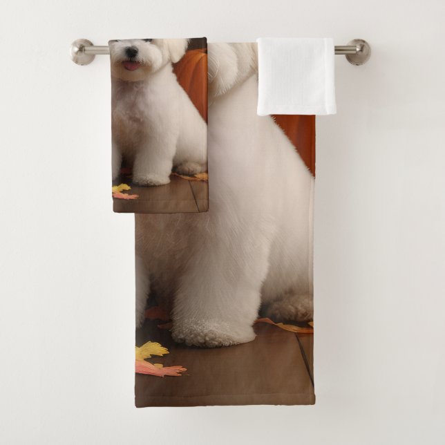 Bichon Frise Puppy Calabaza deslumbrante de otoño (In situ)