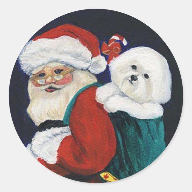 Bichon Frise y pegatina del arte de Papá Noel (Anverso)