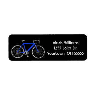 bicicleta azul en etiqueta negra
