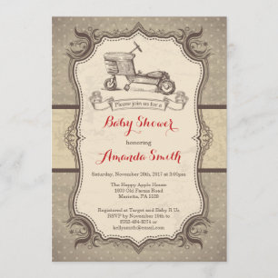 Bicicleta Baby Shower Invitación Vieja Retro