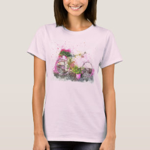 Bicicleta color agua pintada en camiseta rosa