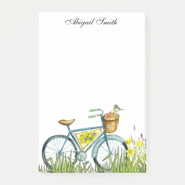 Bicicleta Con Canasta De Flores Notas Post-It (Anverso)