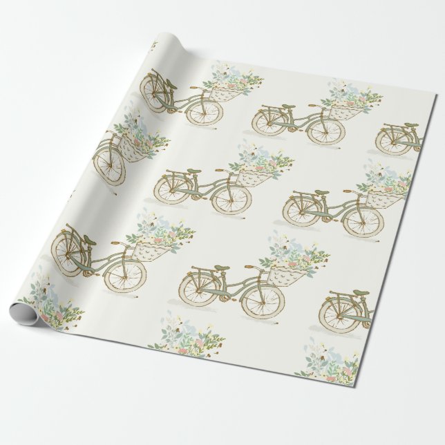 Bicicleta de época con papel de envolver flores (Desenrollado)