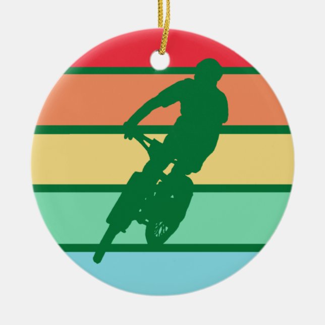 Bicicleta de montaña en ornamento de franjas retro (Frente)