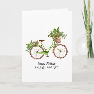 Bicicleta floral de acuarela Navidad foto familiar