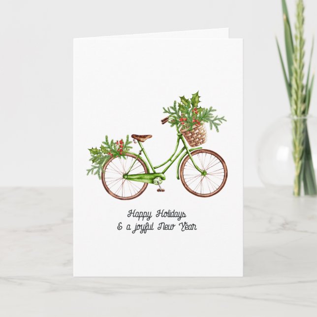 Bicicleta floral de acuarela Navidad foto familiar (Anverso)