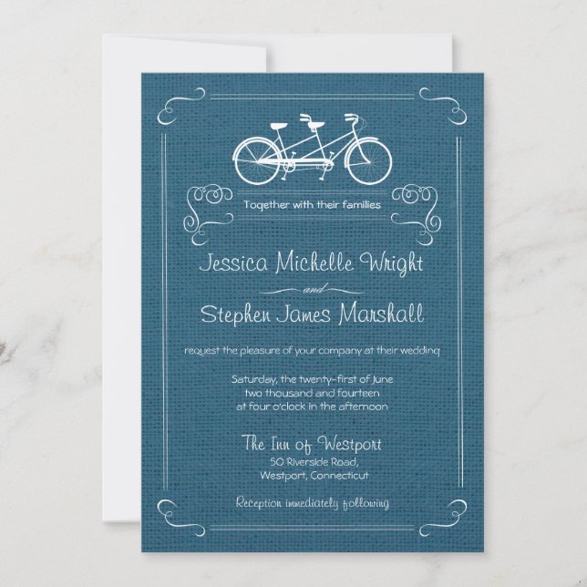 Bicicleta para dos invitaciones a la boda Blue Bur (Anverso)