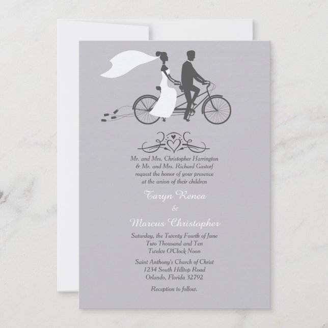 Bicicleta Para Dos Invitaciones De Boda 5x7 (Anverso)