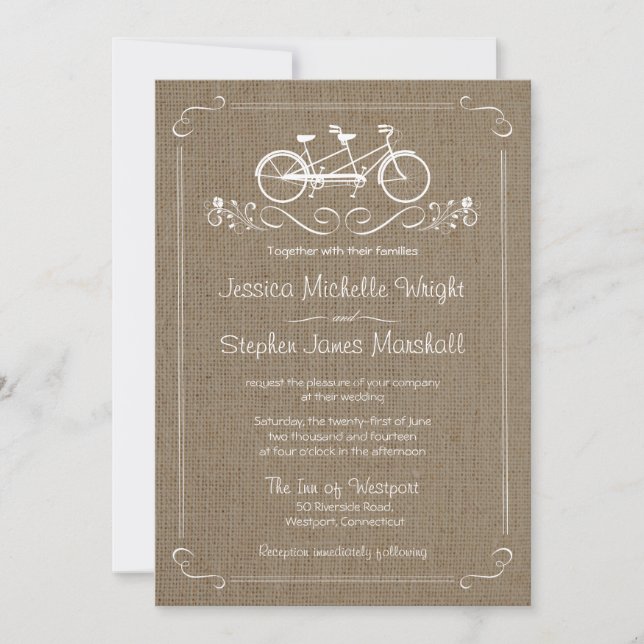 Bicicleta para dos invitaciones de boda natural Bu (Anverso)