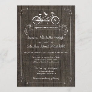 Bicicleta para dos invitaciones de madera rústicas