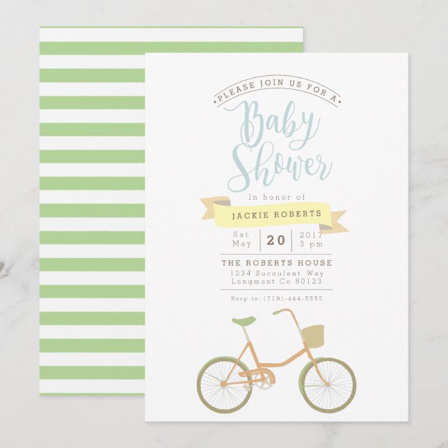 Bicicleta Pastel | Invitación de Baby Shower (Anverso / Reverso)